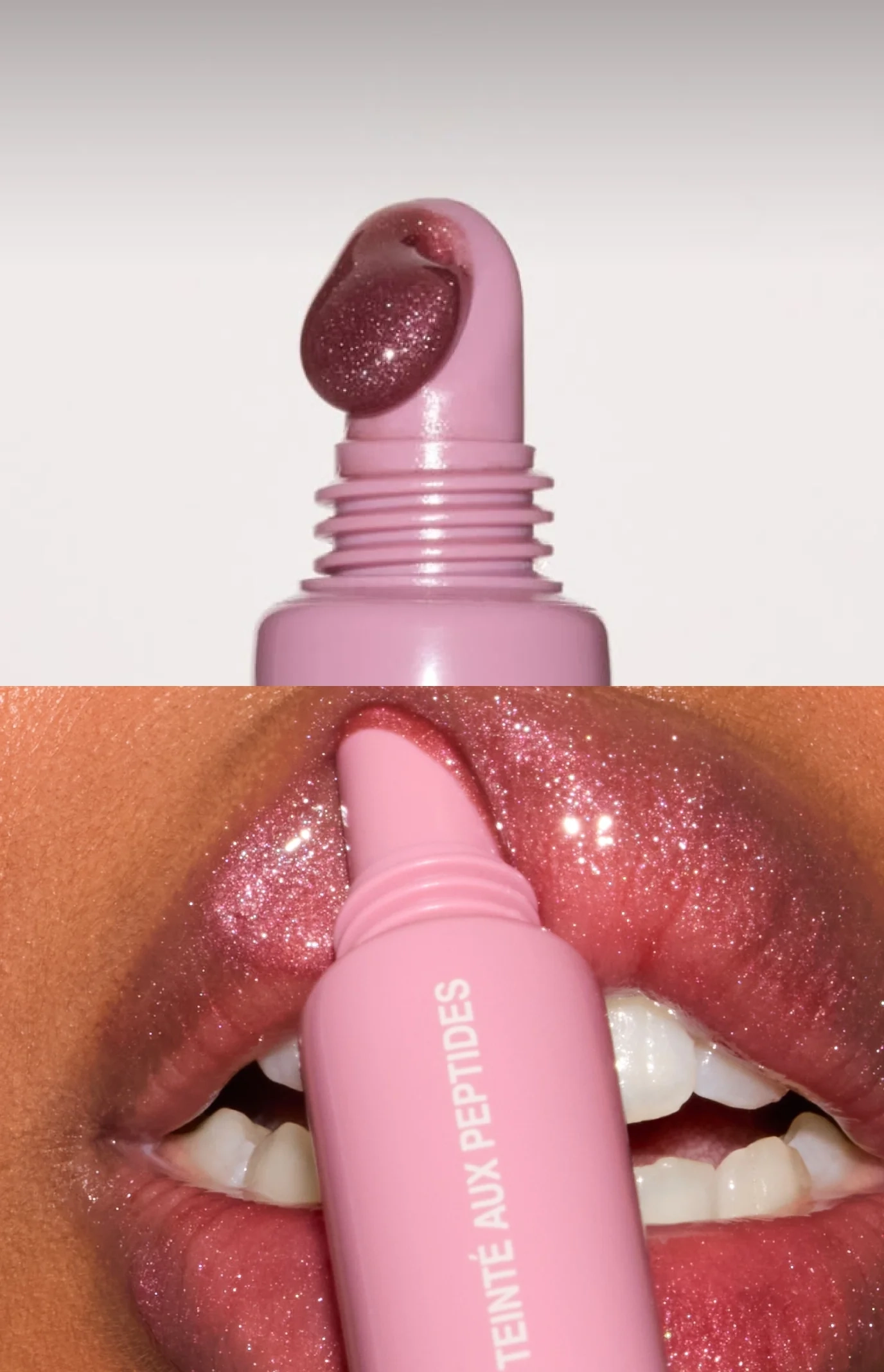 peptide lip tint pretzel on glossy lips